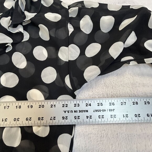 Paul Et Duffier Black White Polka Dot Sheer Button-Up Ruffle Collar Blouse Small - Picture 7 of 8